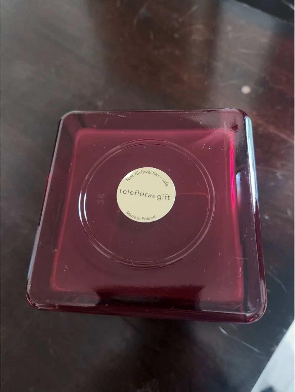 Teleflora Red & Clear Square Glass Flower Vase Made in Poland